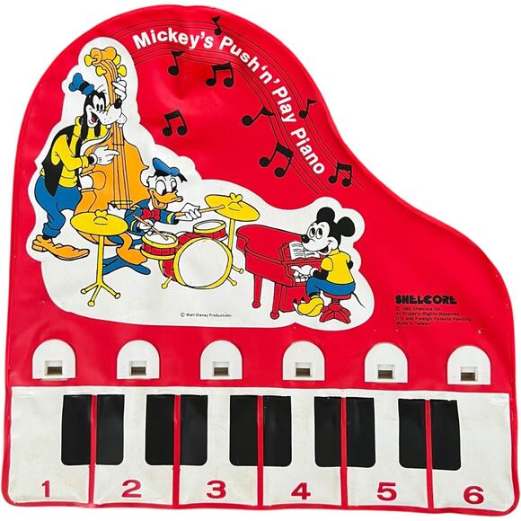 Vintage 1980 Shelcore Mickey Mouse Push n Play Piano Disney Toy - Picture 1 of 14